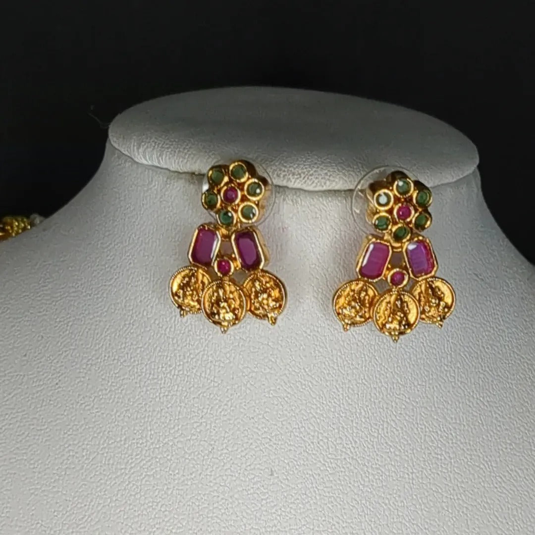 Tempel Halskette lang mit Ohrringe Set - gold