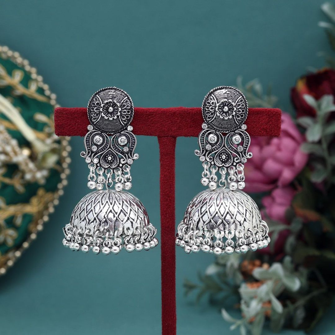 Earrings - Jumkha | silver oxidized