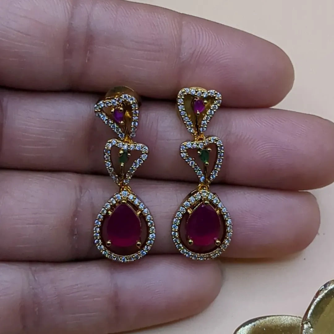 Trendy Halskette mit Ohrringe - gold | magenta, grün