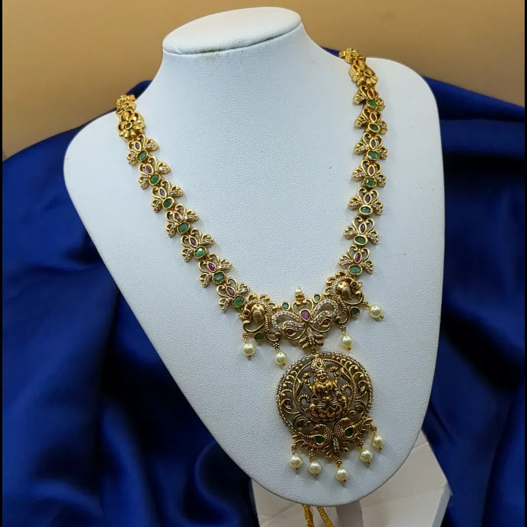 Tempel Halskette lang mit Ohrringe Set - gold