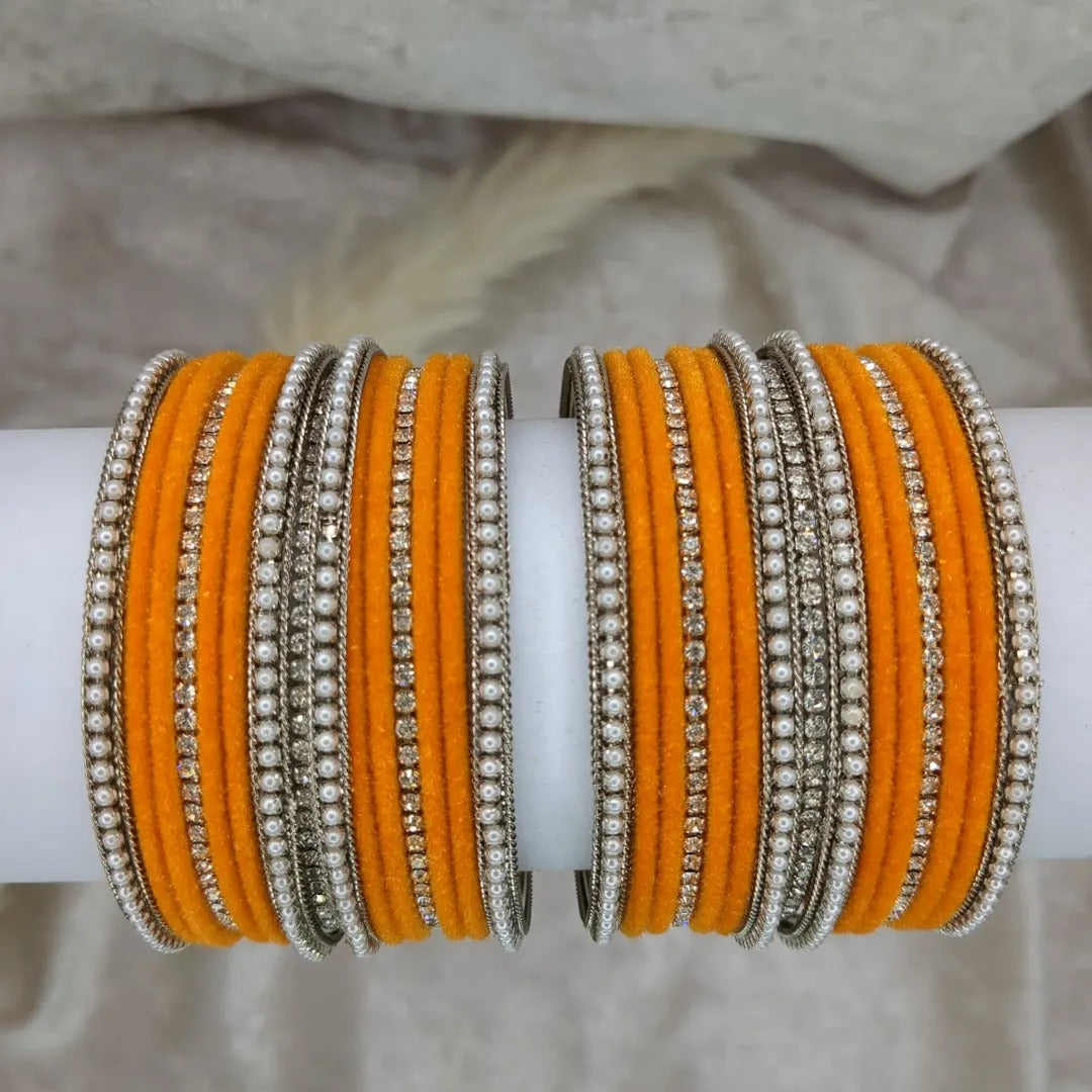 Bangles Set - Orange| Silver| Size 2.8