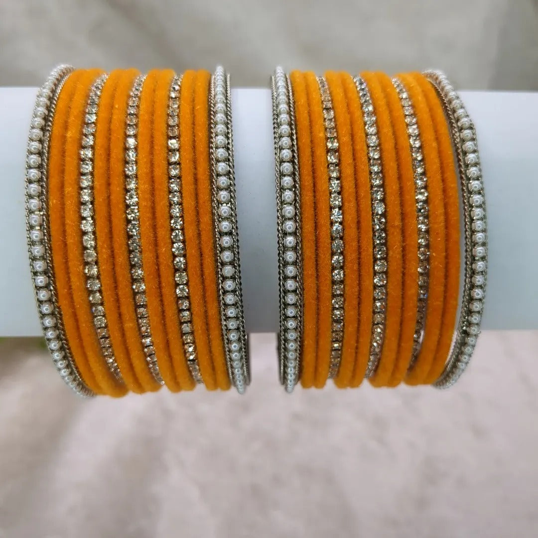 Bangles Set - Orange| Silver| Size 2.8