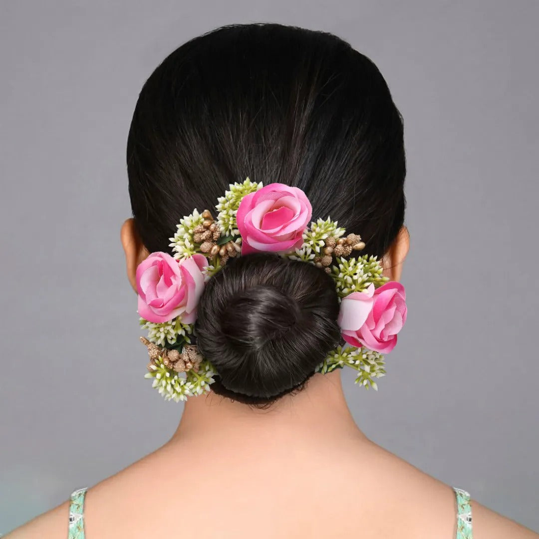 Künstliche indische Haarblumen - Rosa | Grün