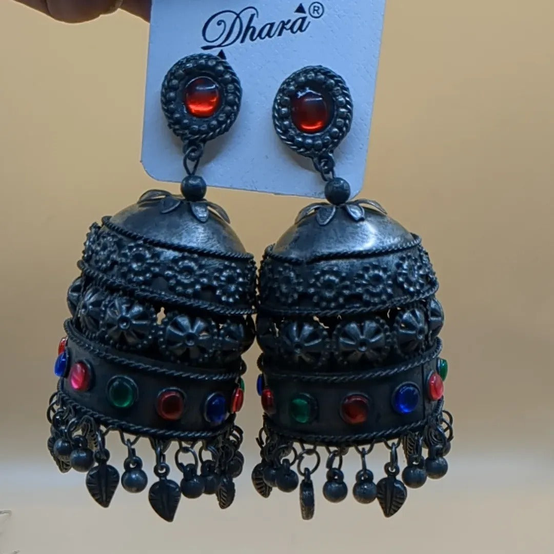 Earrings - Jumkha | silver oxidized