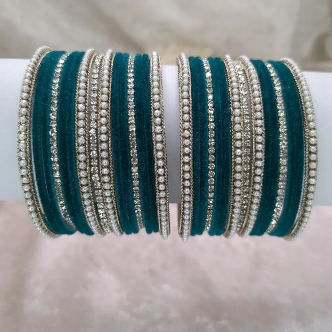 Bangles Set - Dark Green | Silver | Size 2.8