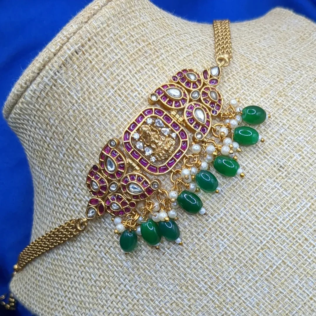 Trendy Choker Necklace with Earrings - gold | green