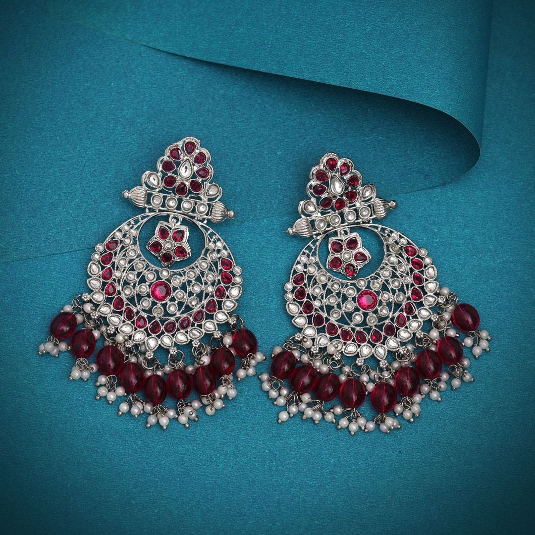 Chandhbali earrings - silver