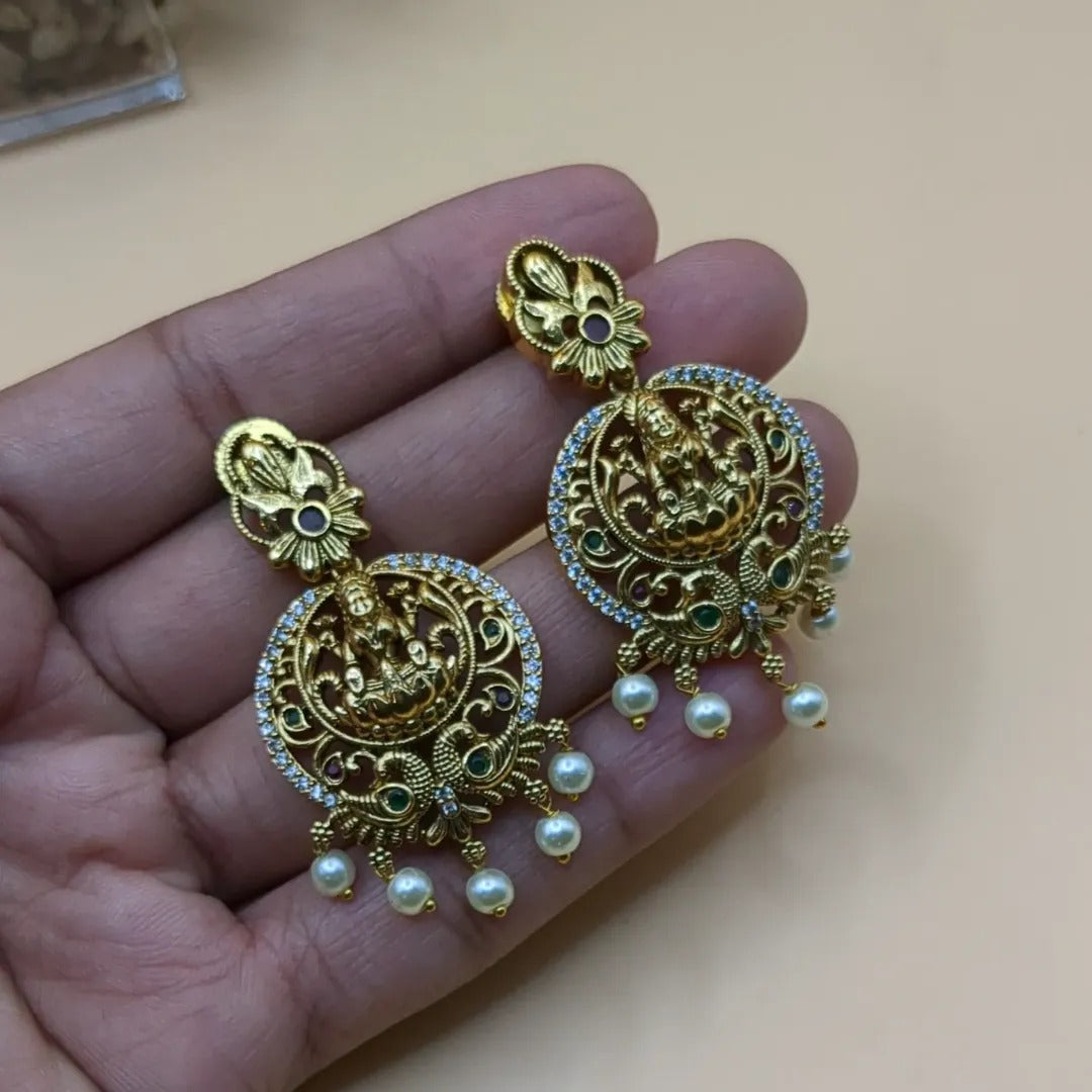 Tempel Halskette lang mit Ohrringe Set - gold