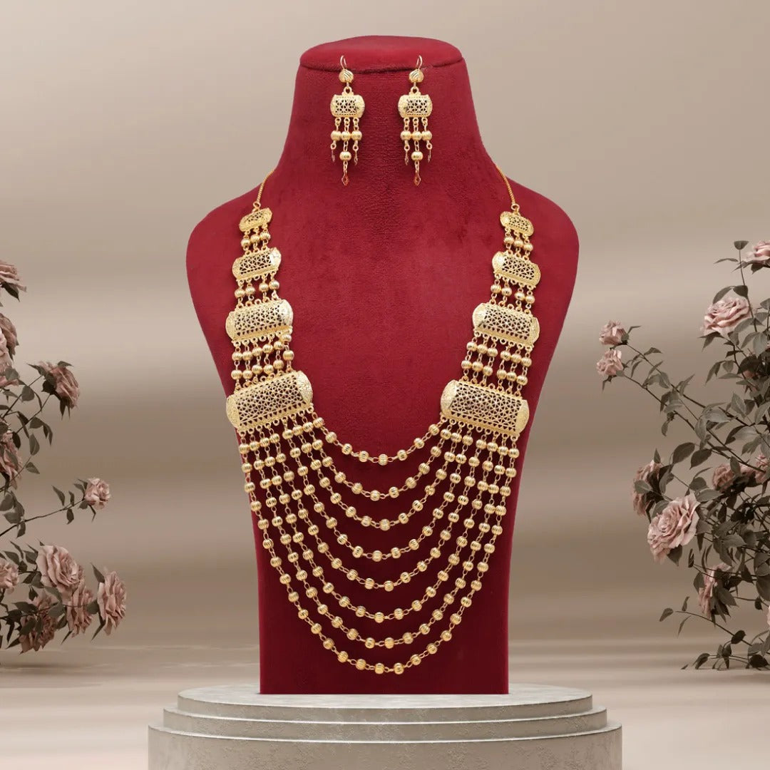 Vergoldete Halskette lang mit Ohrringe Set - gold