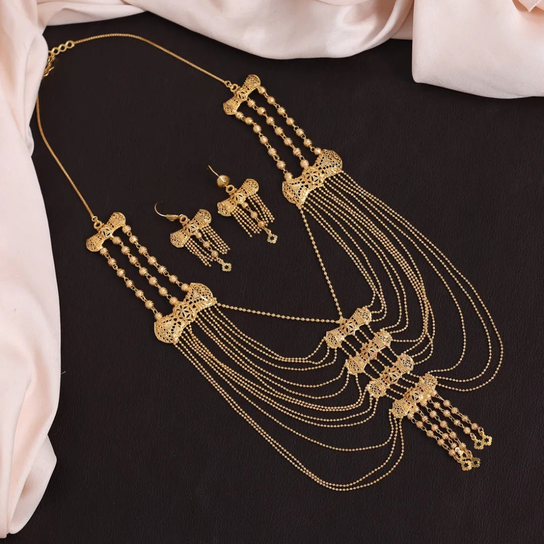 Vergoldete kette lang mit Ohrringe Set - gold