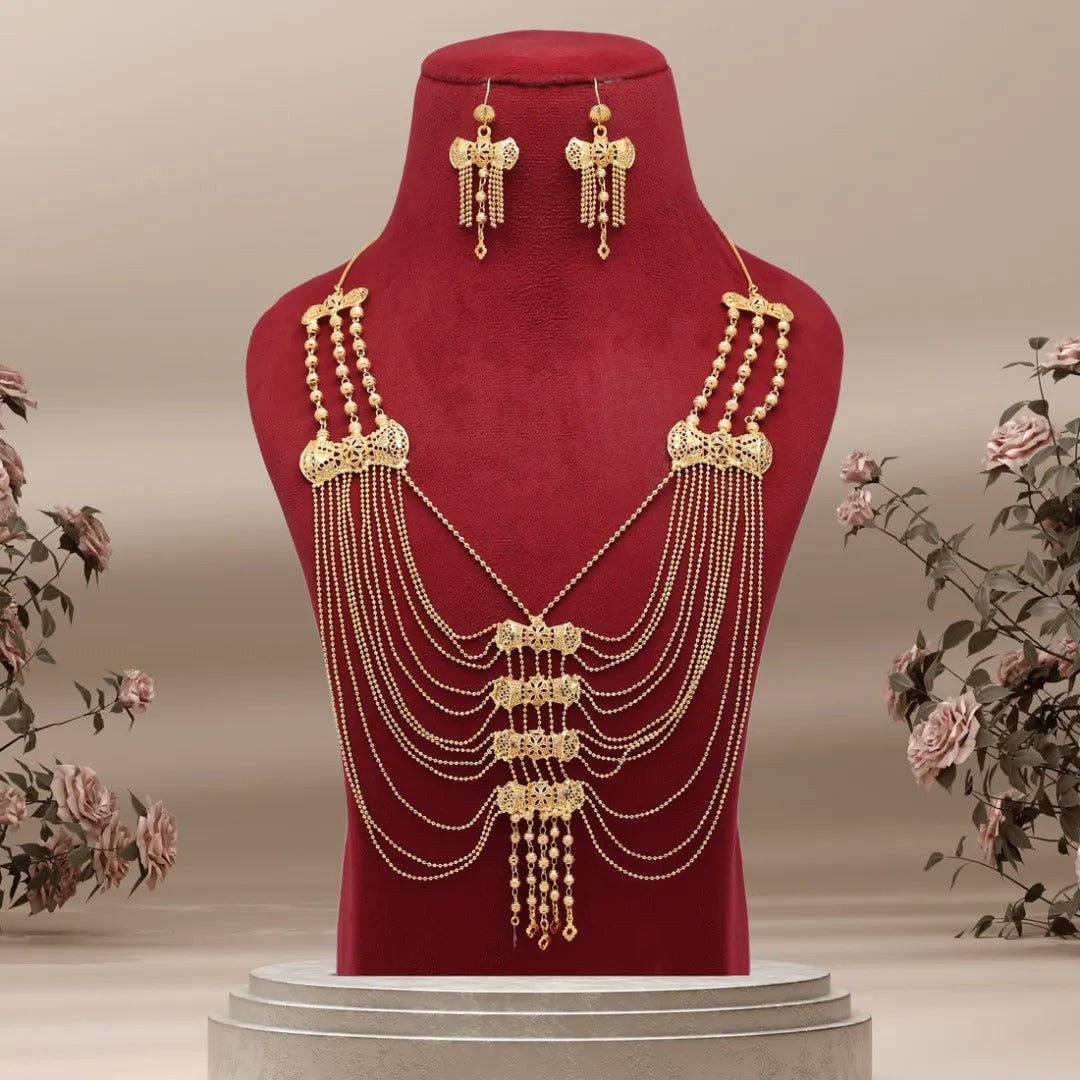 Vergoldete kette lang mit Ohrringe Set - gold