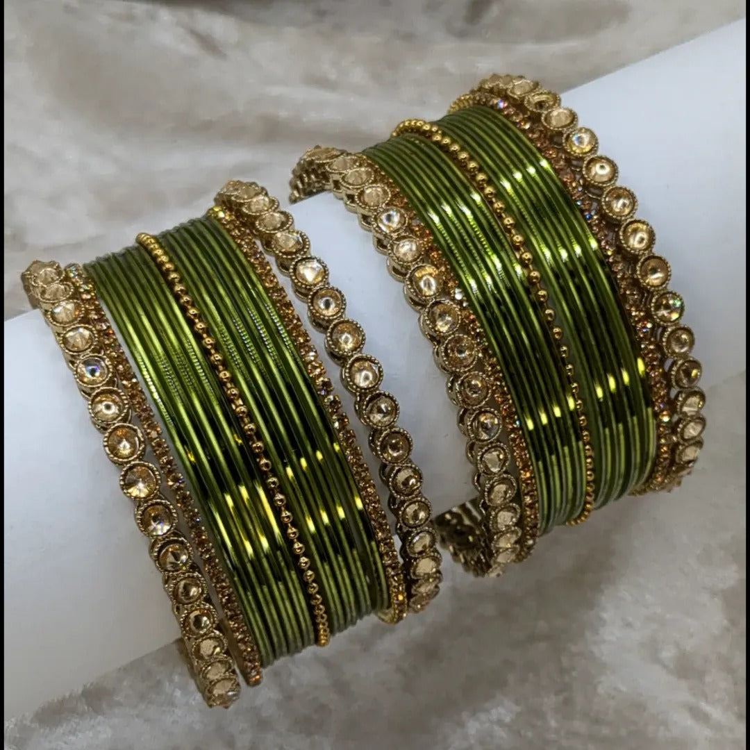 Armreifen Set - Olive grün | Gold | Größe 2.8