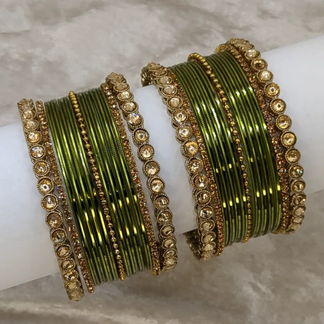 Armreifen Set - Olive grün | Gold | Größe 2.8