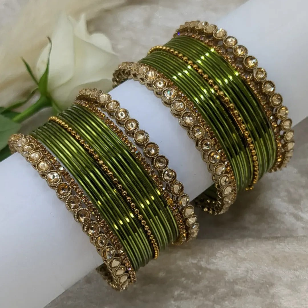 Bangles Set - Olive green | Gold | Size 2.8