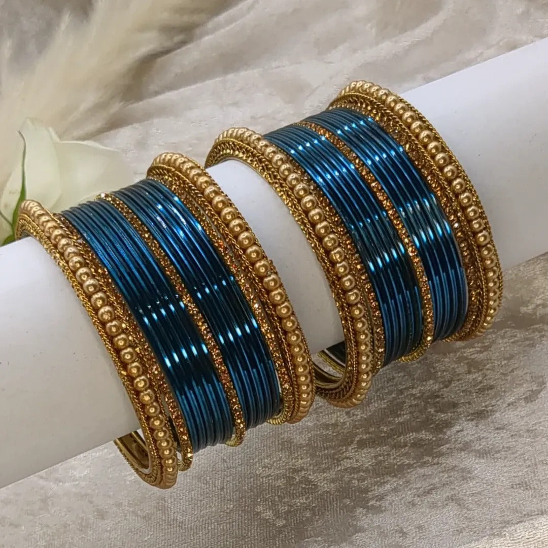 Bangle Set - Turquoise Shades | Blue | Gold | Size 2.8