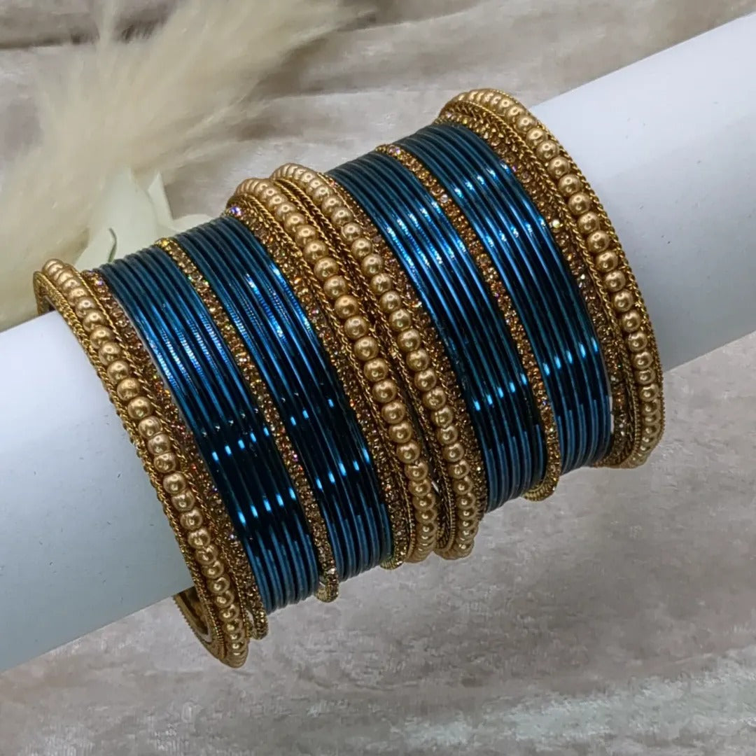 Bangle Set - Turquoise Shades | Blue | Gold | Size 2.8