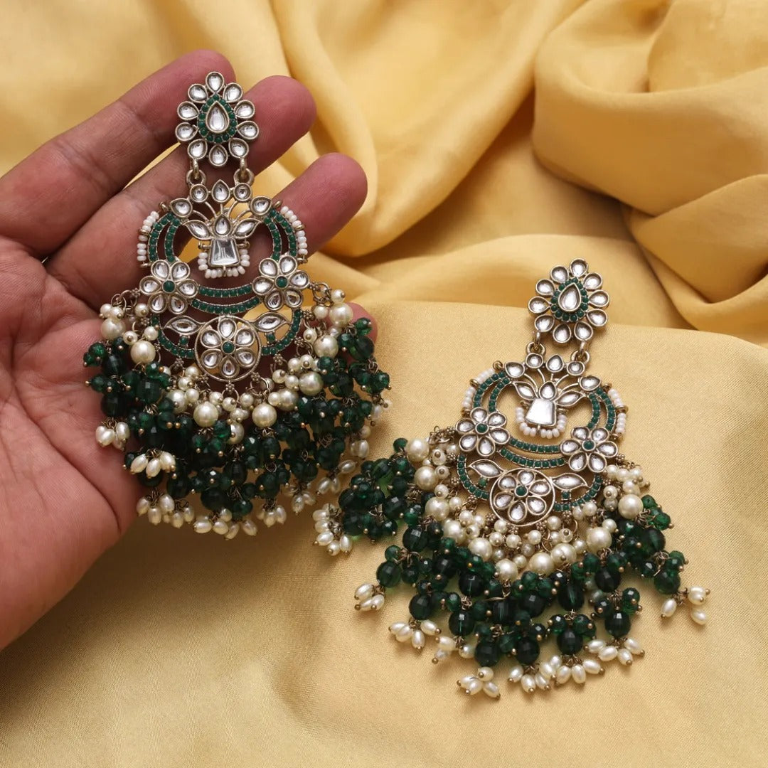 Kundan Ohrringe Chandhbali - Gold - Grün