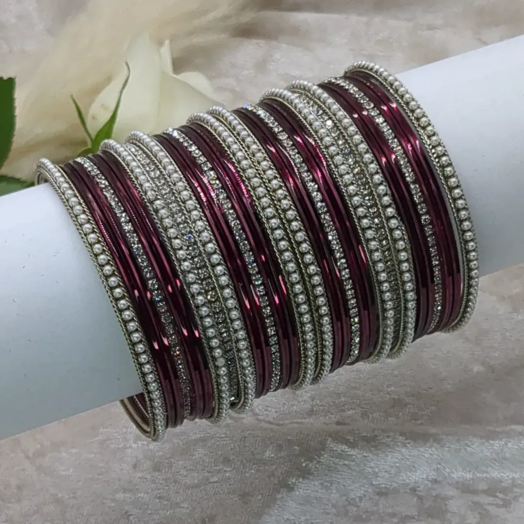 Bangle Set - Maroon | Silver | Size 2.8