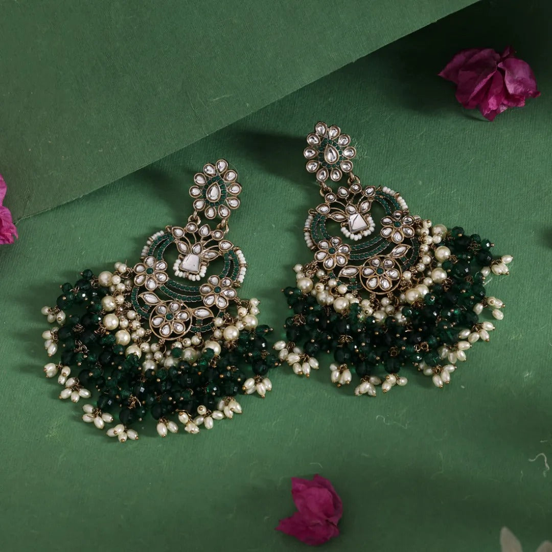 Kundan Ohrringe Chandhbali - Gold - Grün