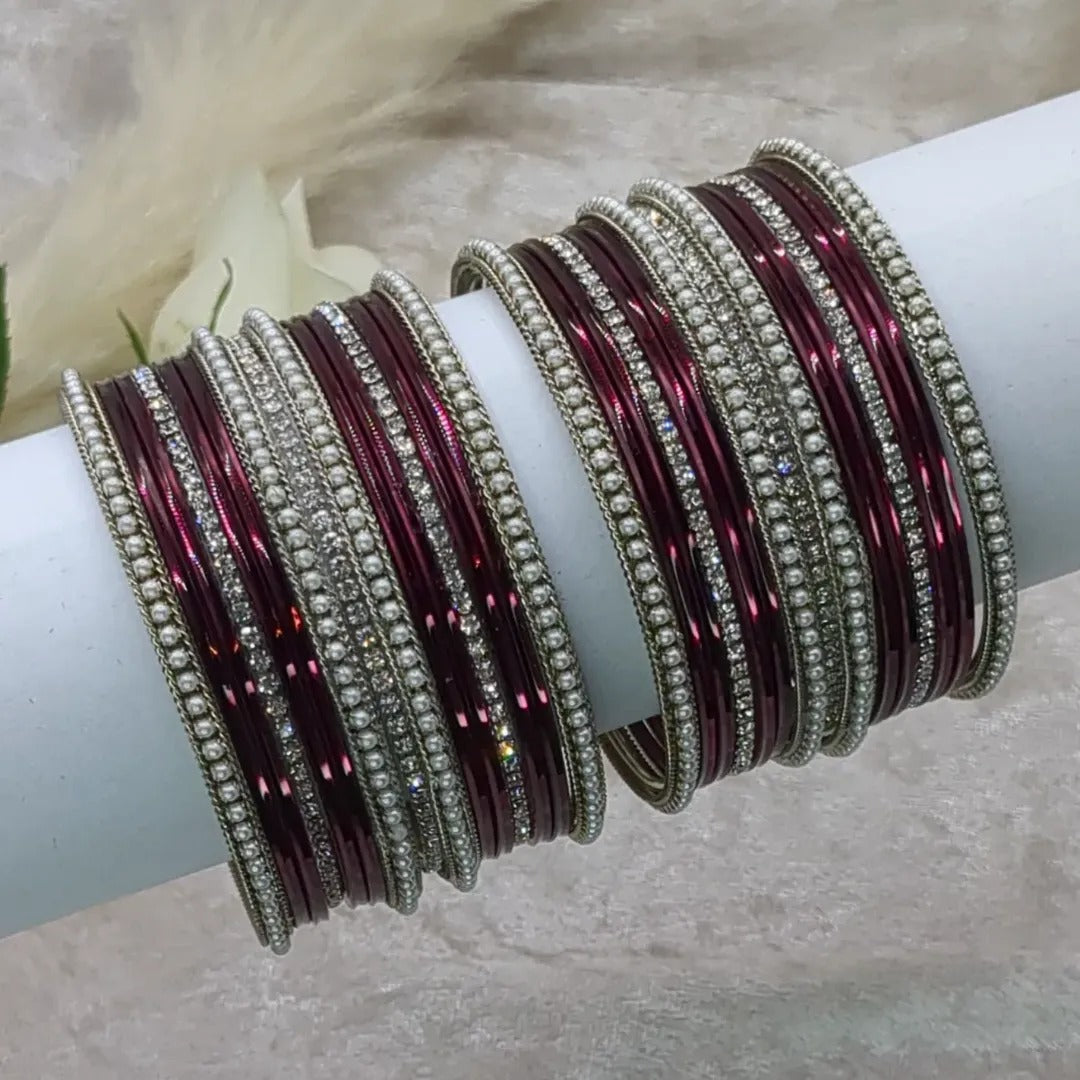 Bangle Set - Maroon | Silver | Size 2.8