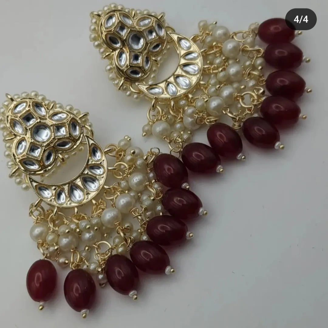 Kundan Necklace with Earrings &amp; Tikka - gold | red