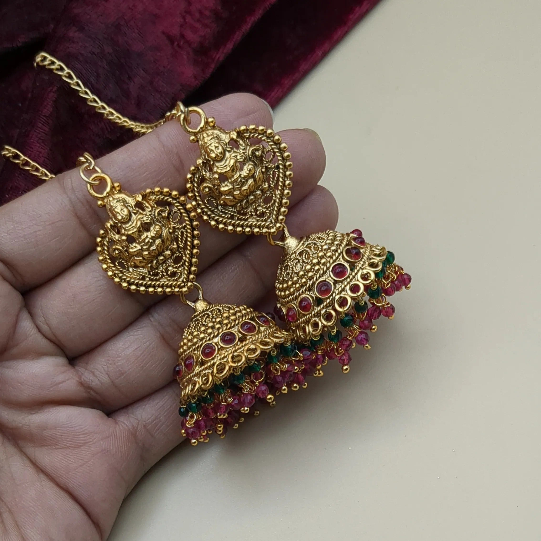Temple Bridal Necklace, Haram, Earrings &amp; Tikka - gold