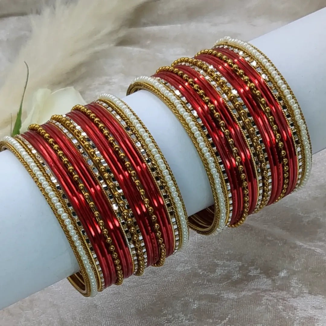 Bangles Set - Red | Gold | Size 2.8