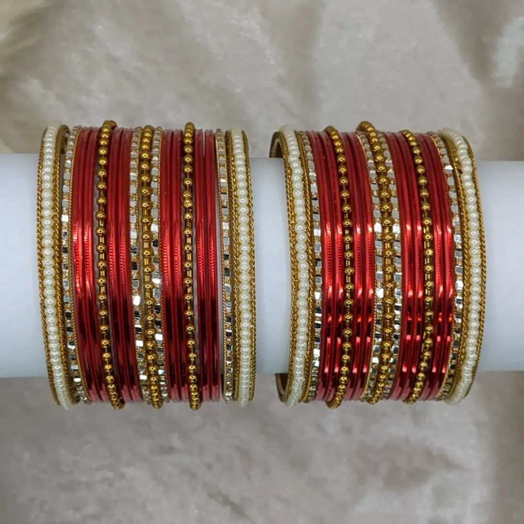 Bangles Set - Red | Gold | Size 2.8