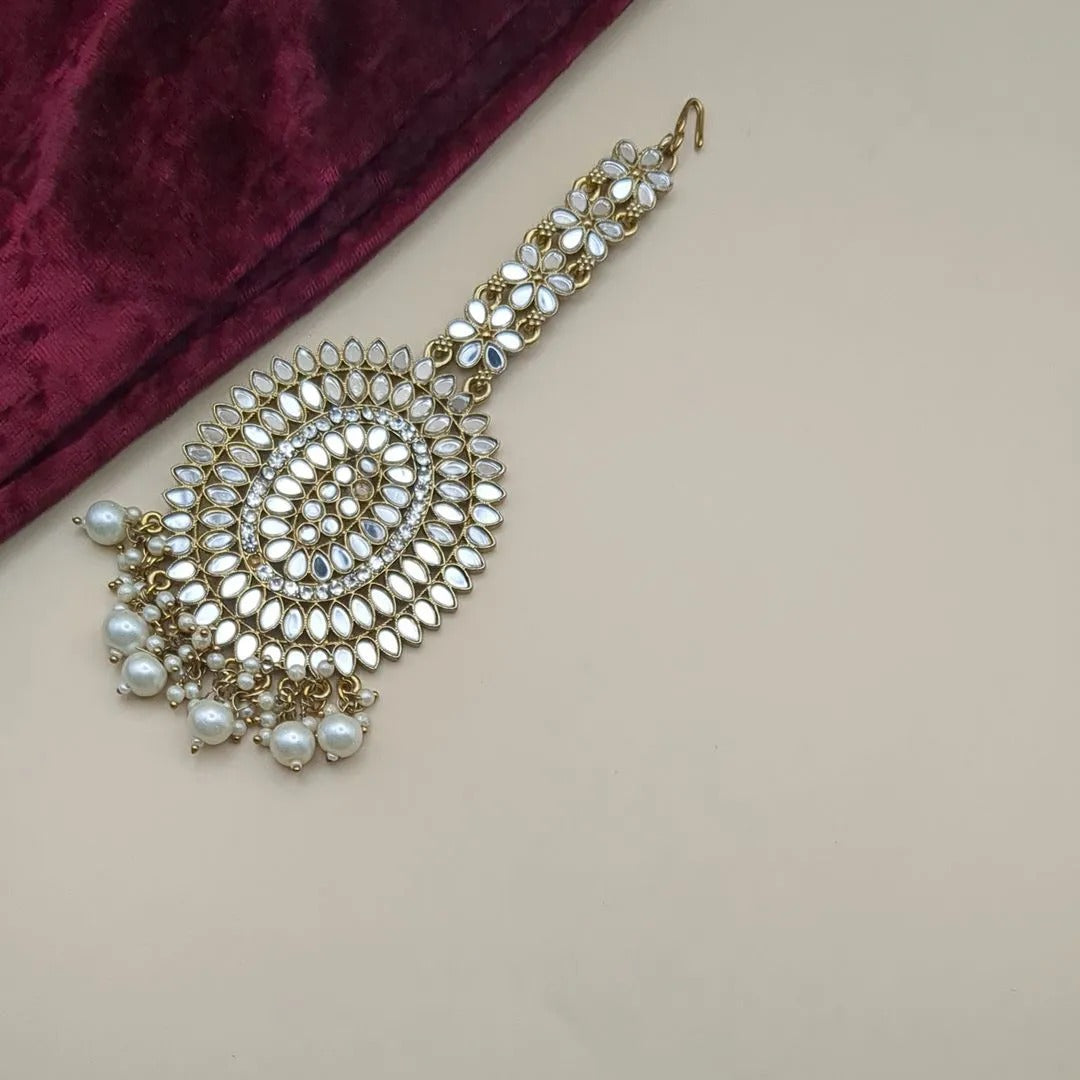 Kundan Maang Tikka - gold weiß