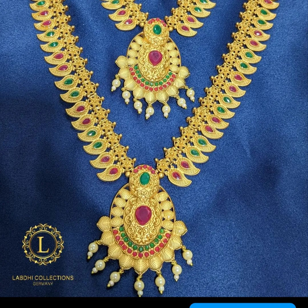 Hals- und Lange Kette mit Ohrringe Set - matt |Combo Set