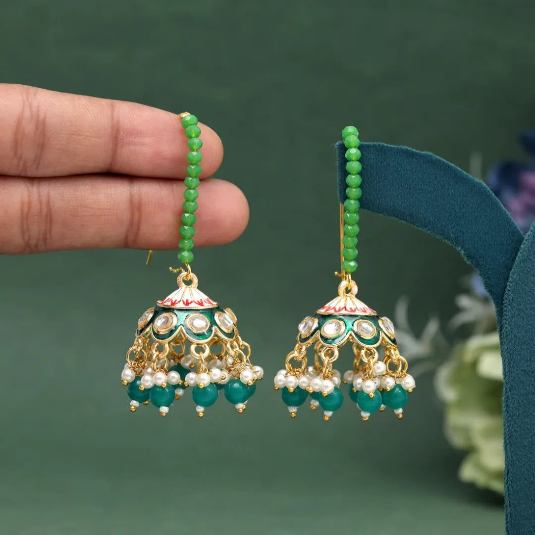 Meenakari Ohrringe - Jumkha | Grün