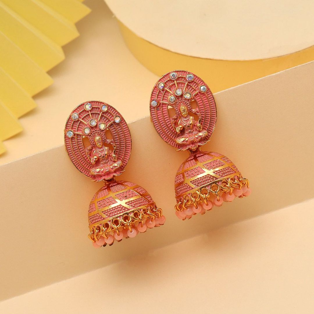 Meenakari Earrings - Jumkha | Peach