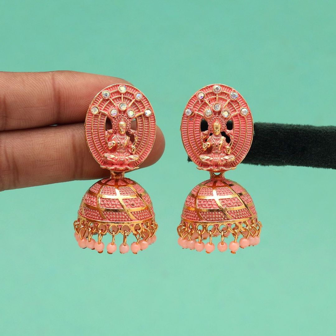 Meenakari Earrings - Jumkha | Peach
