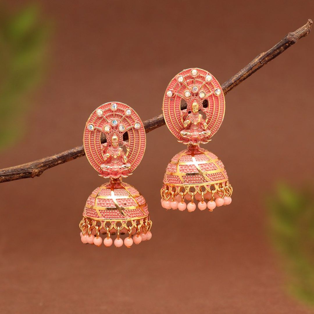 Meenakari Earrings - Jumkha | Peach