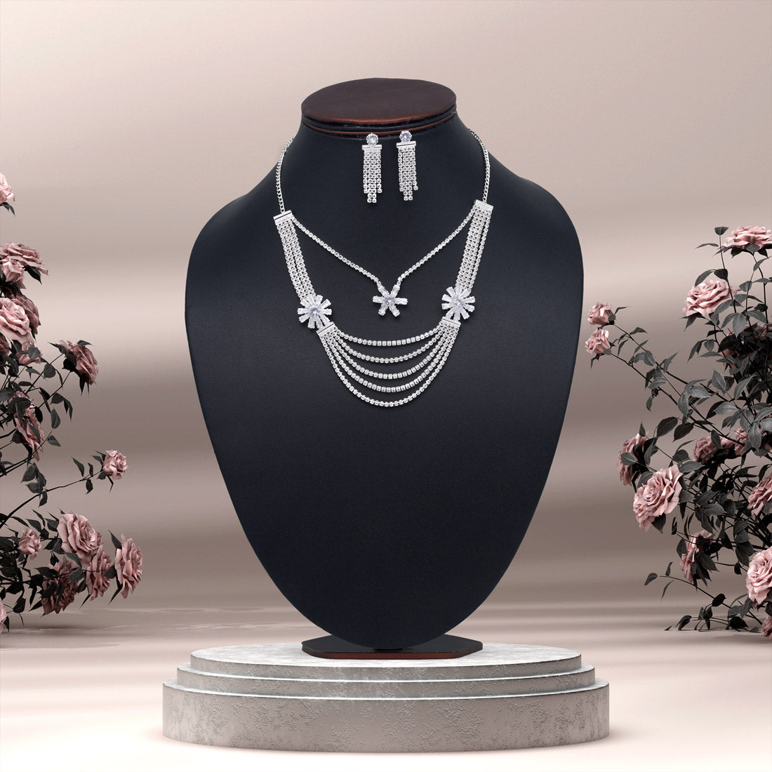 Trendy Halskette mit Ohrringe - silber