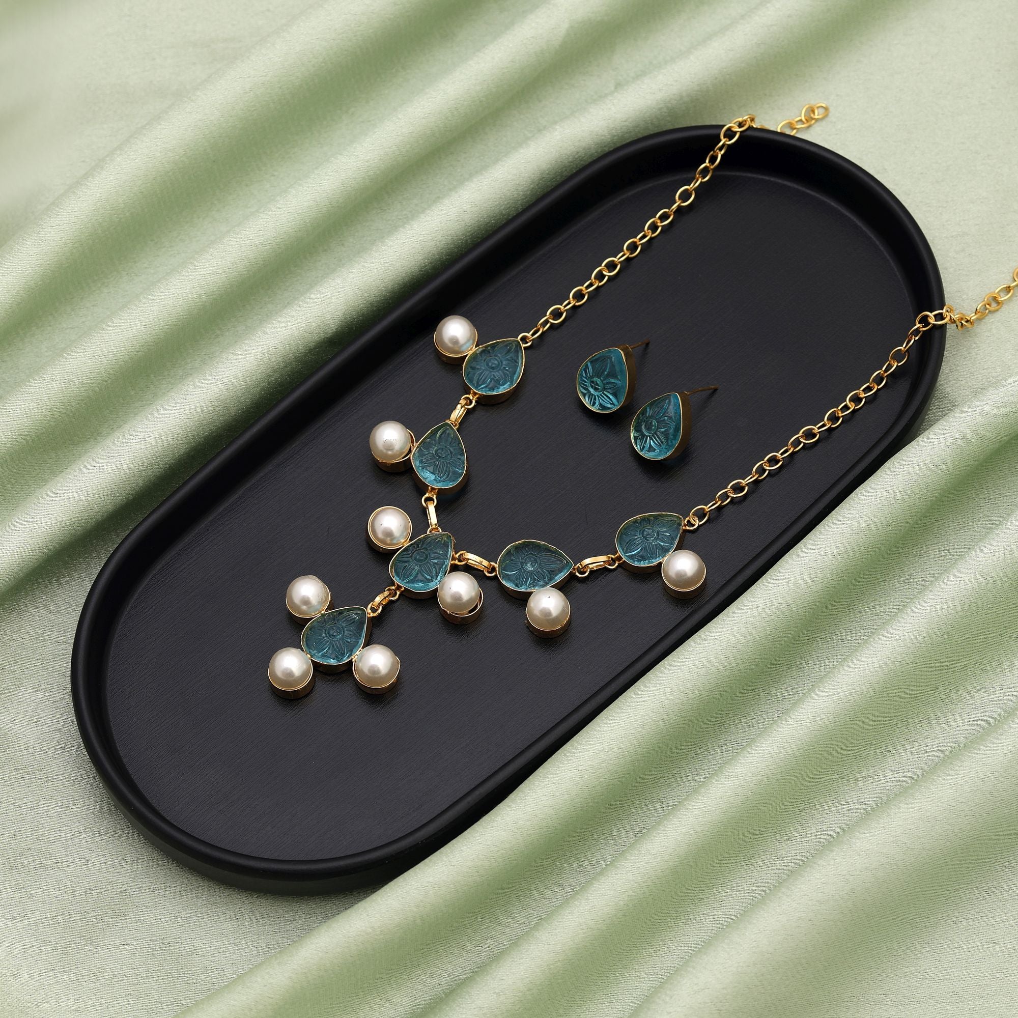 Kundan Halskette ( Amrapali ) mit Ohrringe  - Blau