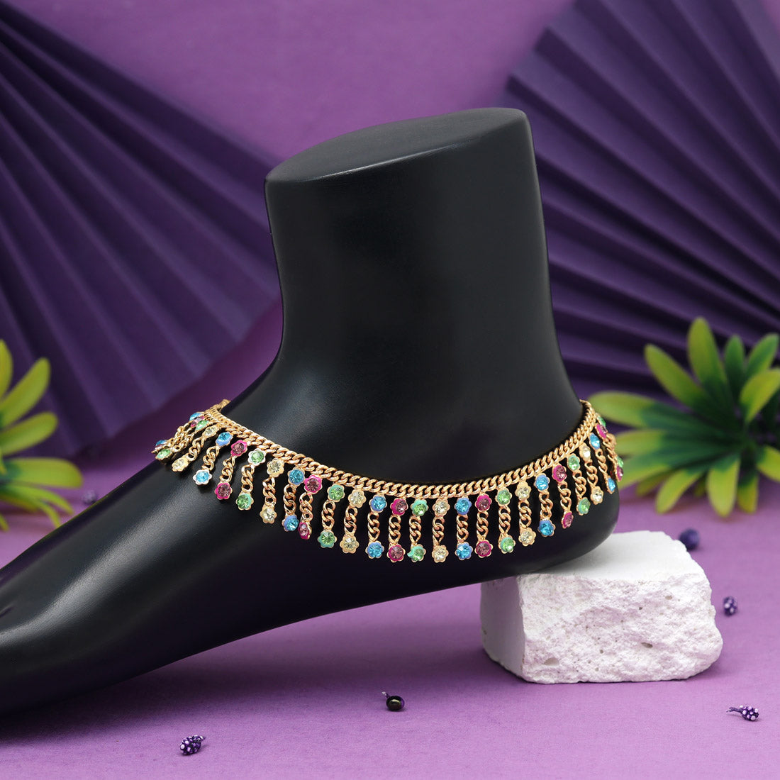 Fußkette- Gold | multicolor
