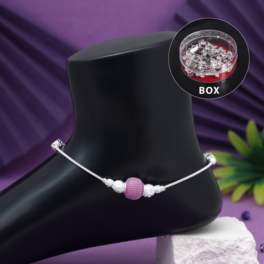 Fußkette- Silber | Magenta