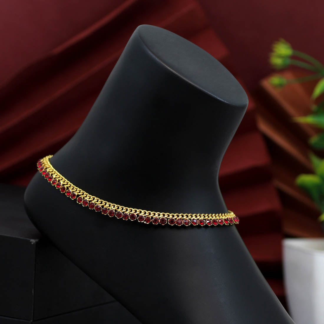 Fußkette- Gold | Maroon