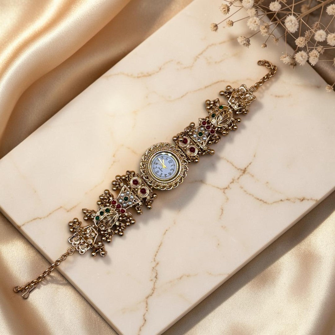 Kundan-Armbanduhr für Damen – Elegante indische Schmuckuhr im Ethno-Design