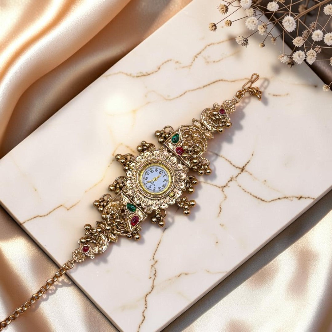 Kundan-Armbanduhr für Damen – Elegante indische Schmuckuhr im Ethno-Design