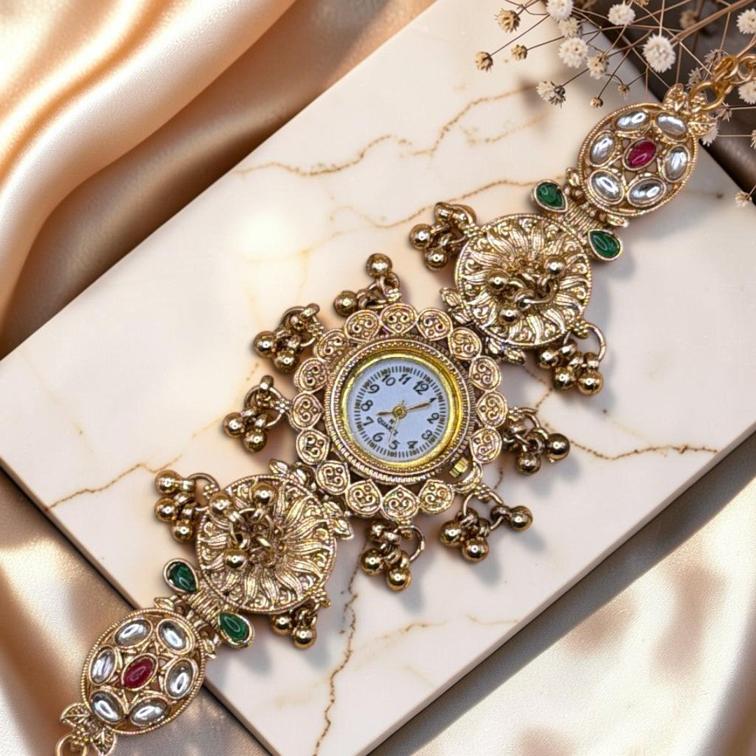 Kundan-Armbanduhr für Damen – Elegante indische Schmuckuhr im Ethno-Design