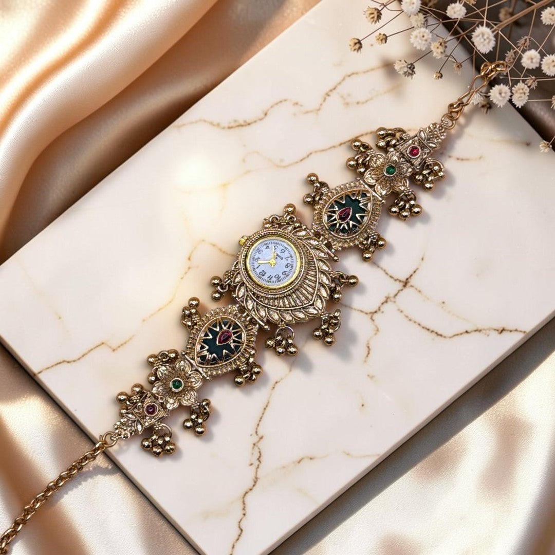 Kundan-Armbanduhr für Damen – Elegante indische Schmuckuhr im Ethno-Design