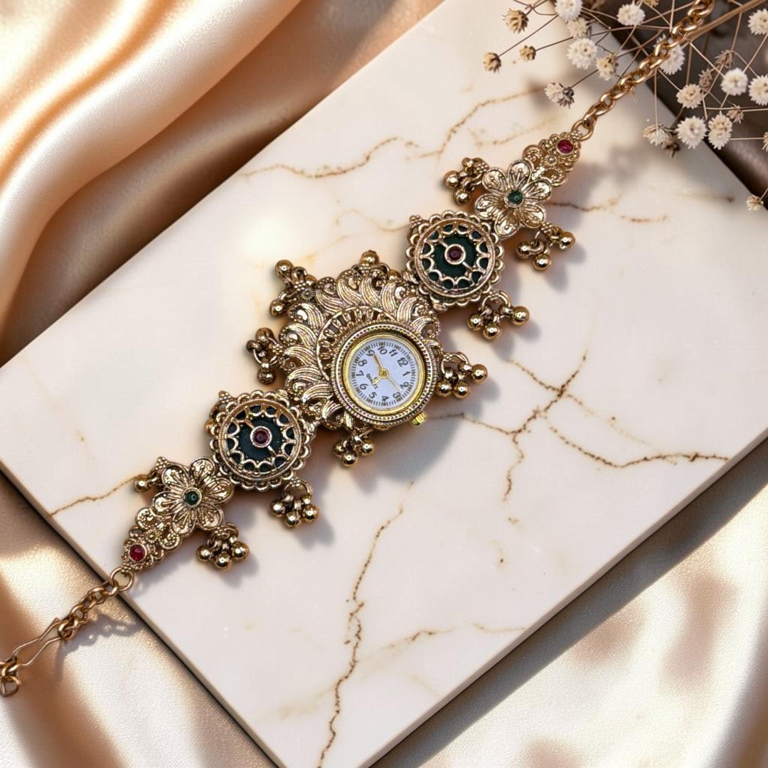 Kundan-Armbanduhr für Damen – Elegante indische Schmuckuhr im Ethno-Design