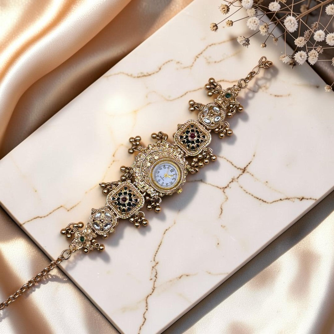 Kundan-Armbanduhr für Damen – Elegante indische Schmuckuhr im Ethno-Design