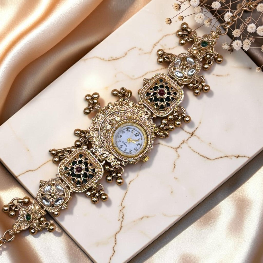 Kundan-Armbanduhr für Damen – Elegante indische Schmuckuhr im Ethno-Design