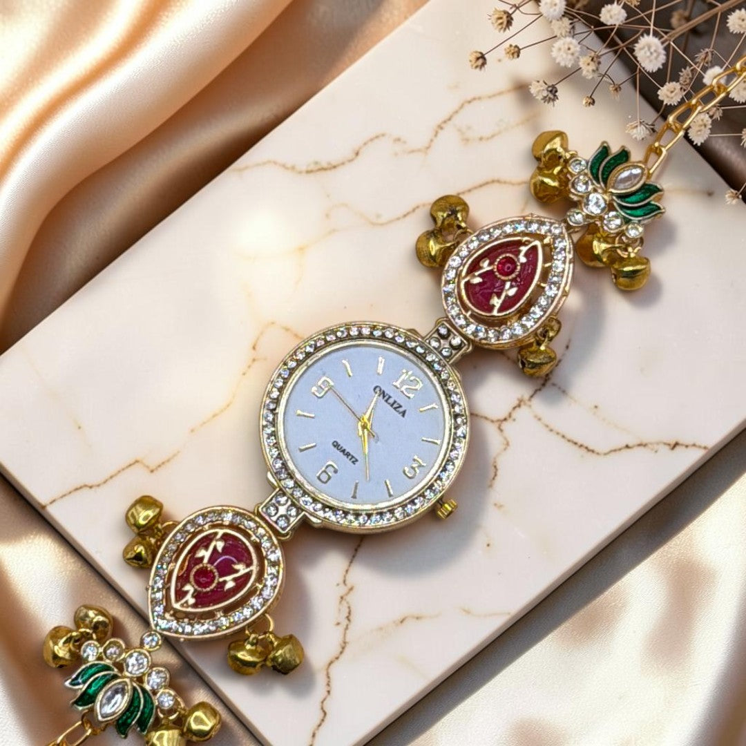 Kundan-Armbanduhr für Damen – Elegante indische Schmuckuhr im Ethno-Design