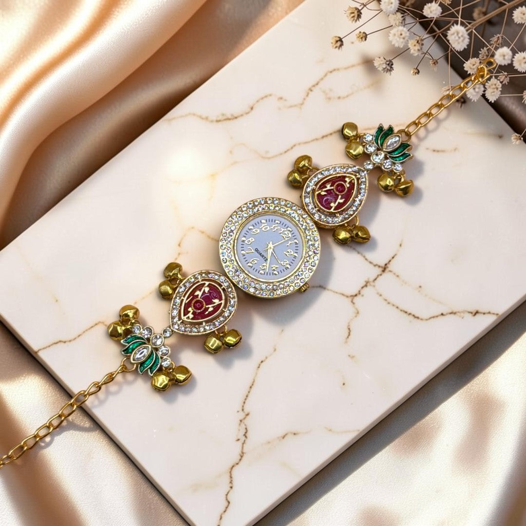Kundan-Armbanduhr für Damen – Elegante indische Schmuckuhr im Ethno-Design