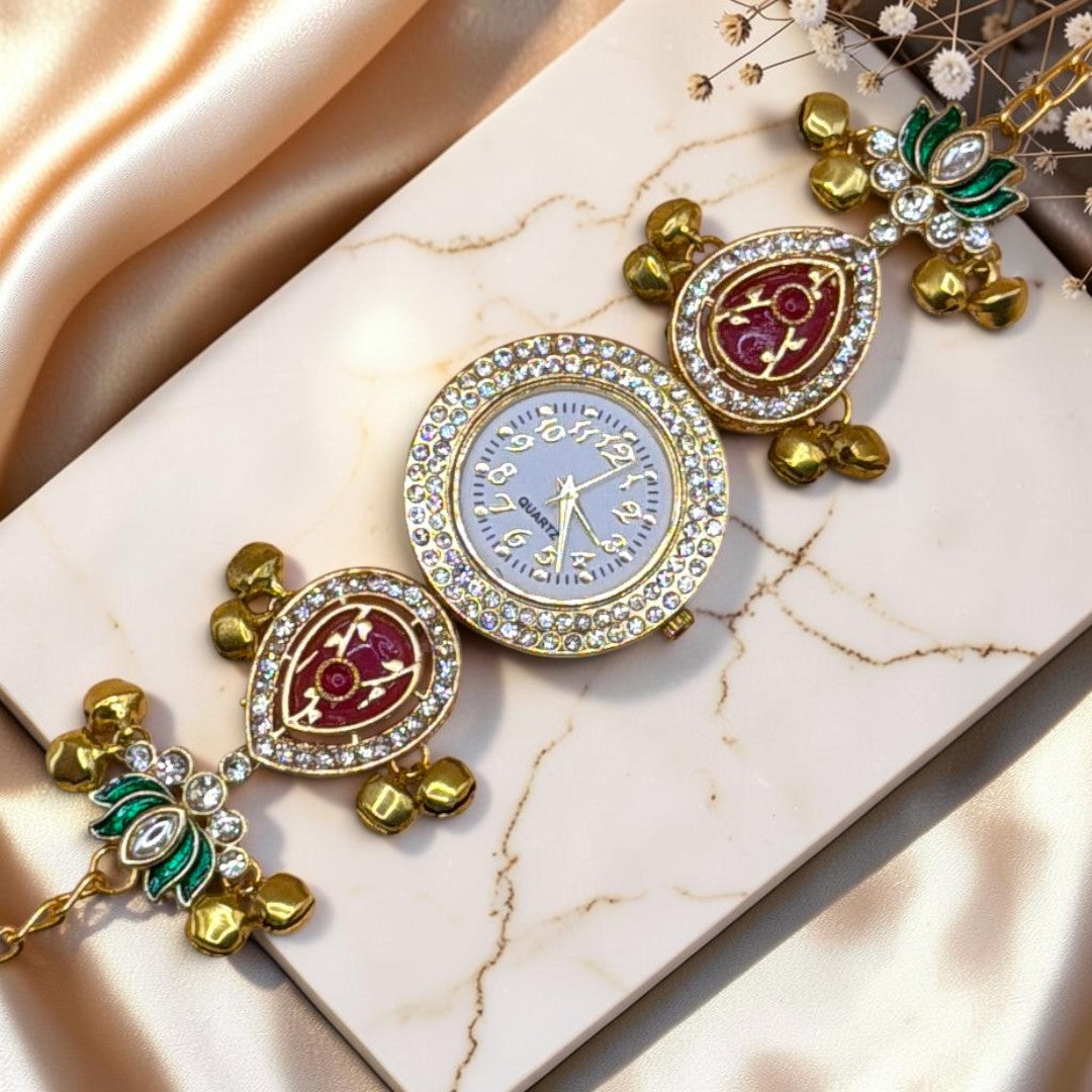 Kundan-Armbanduhr für Damen – Elegante indische Schmuckuhr im Ethno-Design