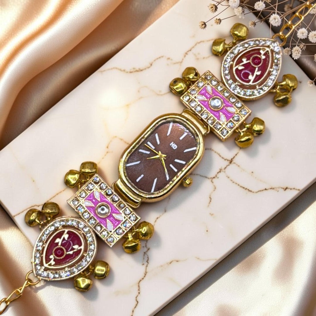Kundan-Armbanduhr für Damen – Elegante indische Schmuckuhr im Ethno-Design